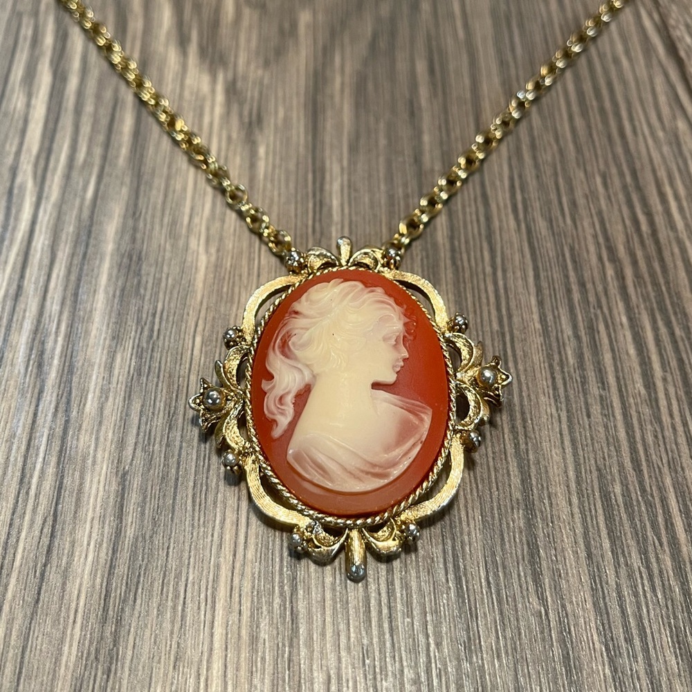 Vintage Cameo Brooch Necklace